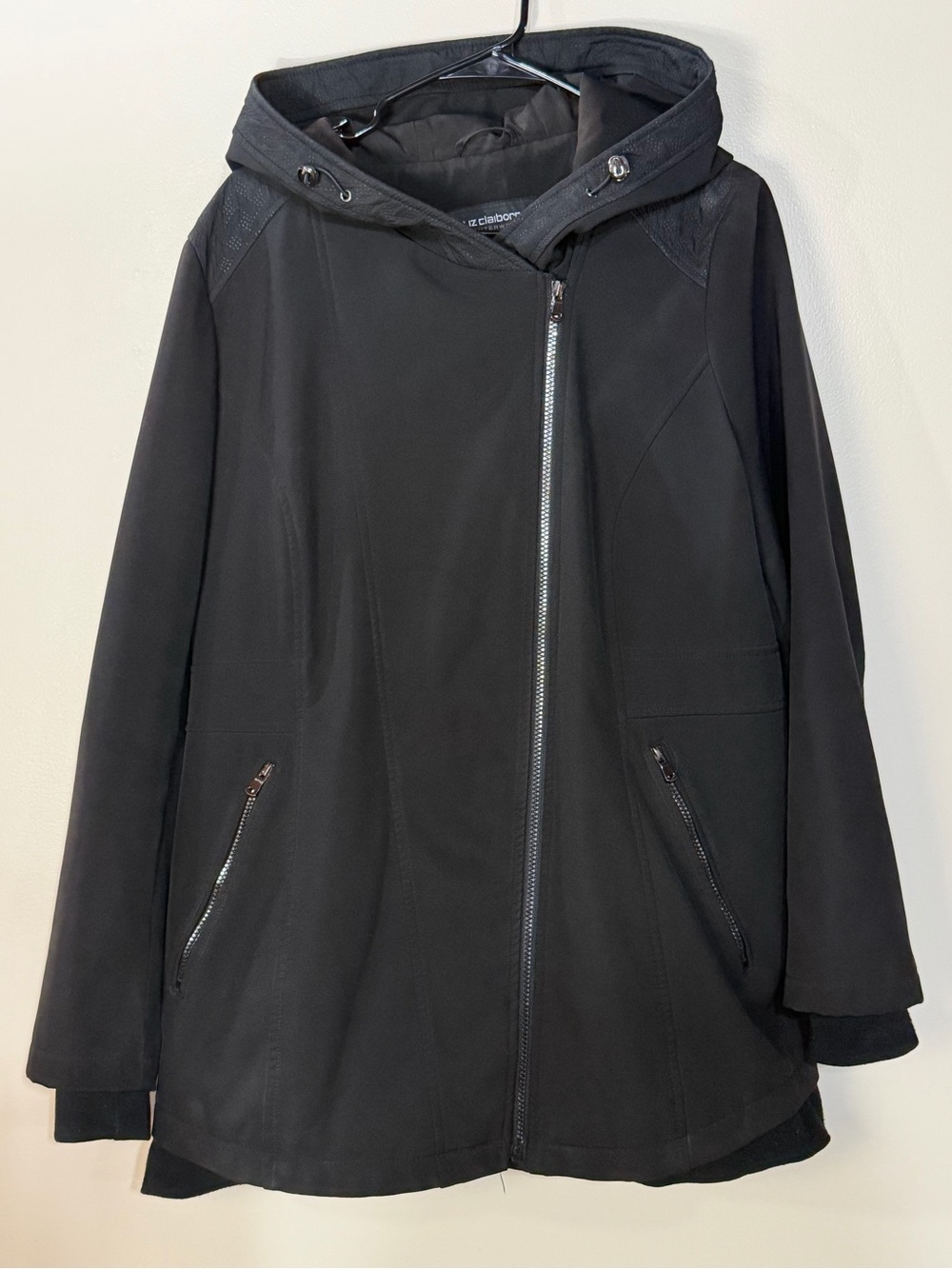 Liz Claiborne Black Hooded Zip-Front Softshell Jacket